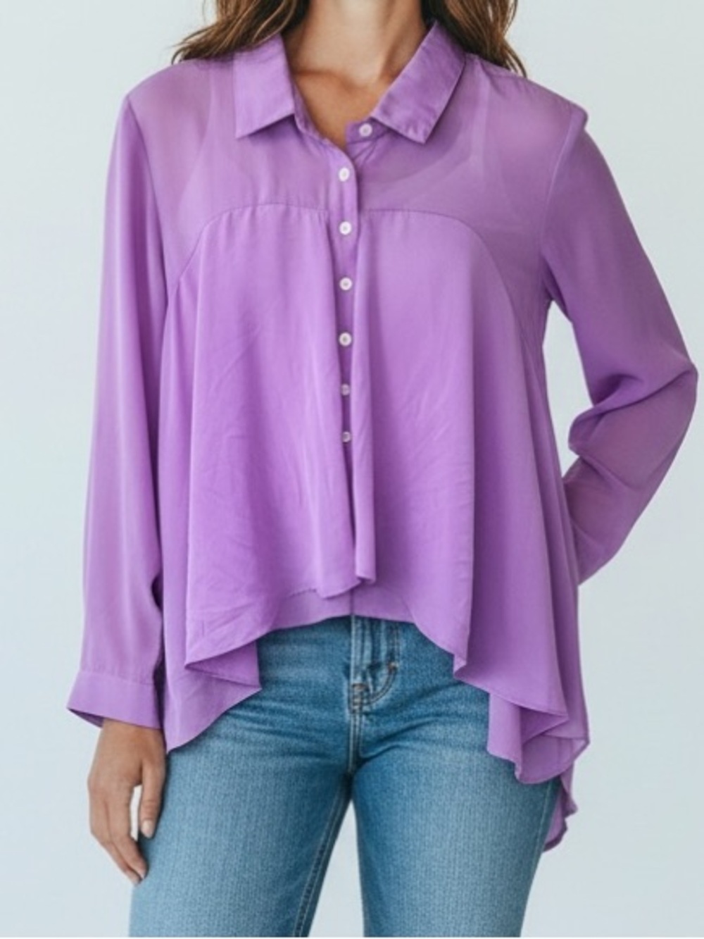 metrostyle Lavender Purple Button-Front Flowing Blouse